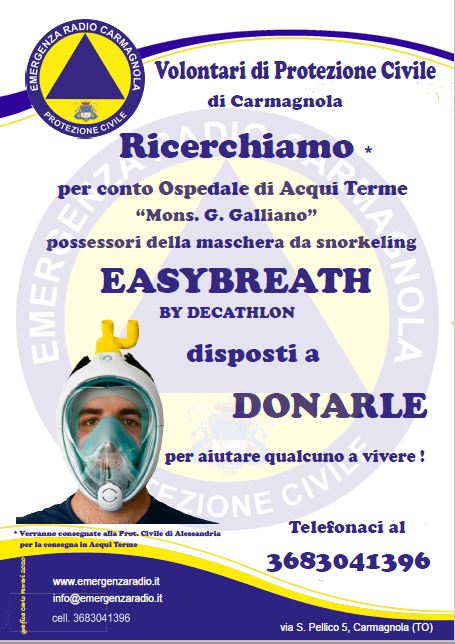 La Protezione Civile cerca maschere da snorkeling EasyBreath