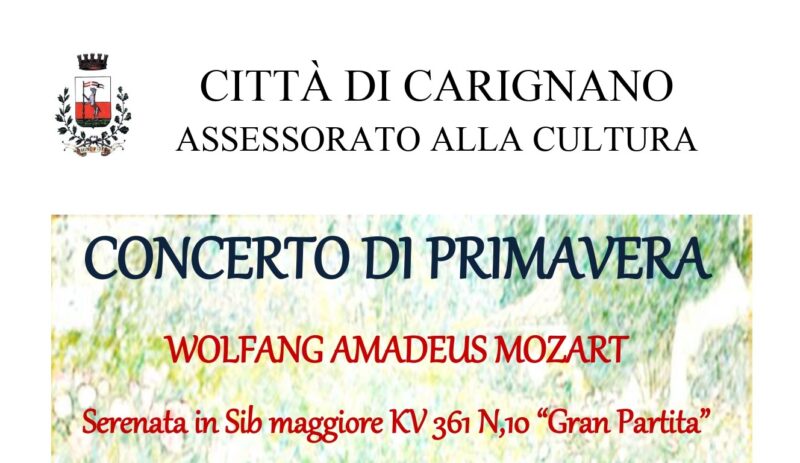 Concerto di primavera a Carignano: il programma del 9 maggio