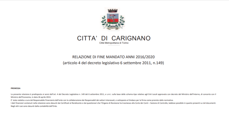 Carignano, online la relazione del mandato del sindaco Albertino