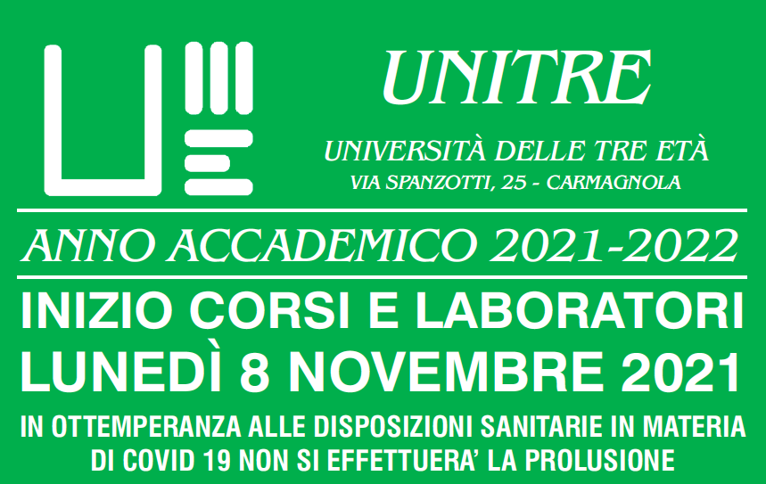 Unitre Carmagnola iscrizioni anno accademico 2021 2022
