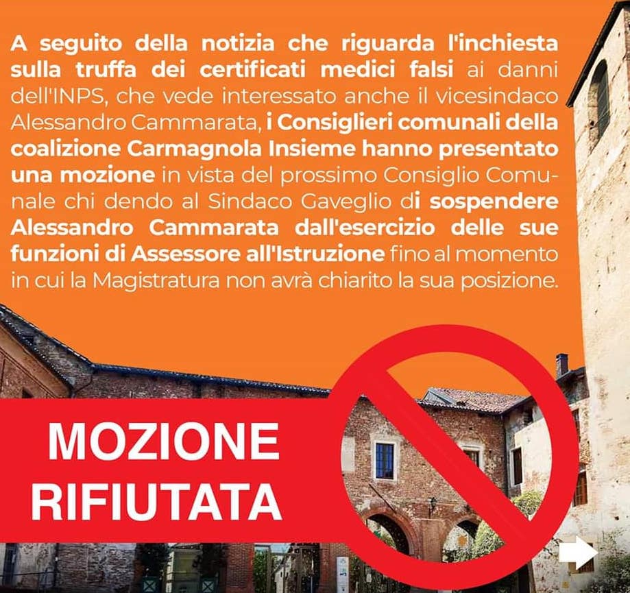 Carmagnola Insieme, è bufera sulla mozione contro Cammarata