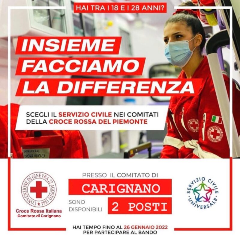 La Croce Rossa di Carignano cerca due giovani per il servizio civile