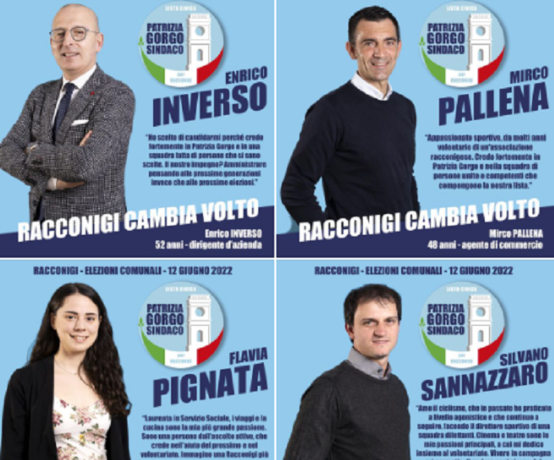 Racconigi, annunciati i primi 4 candidati della lista Patrizia Gorgo Sindaco