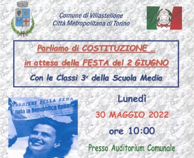 A Villastellone un incontro sulla Costituzione in attesa del 2 giugno