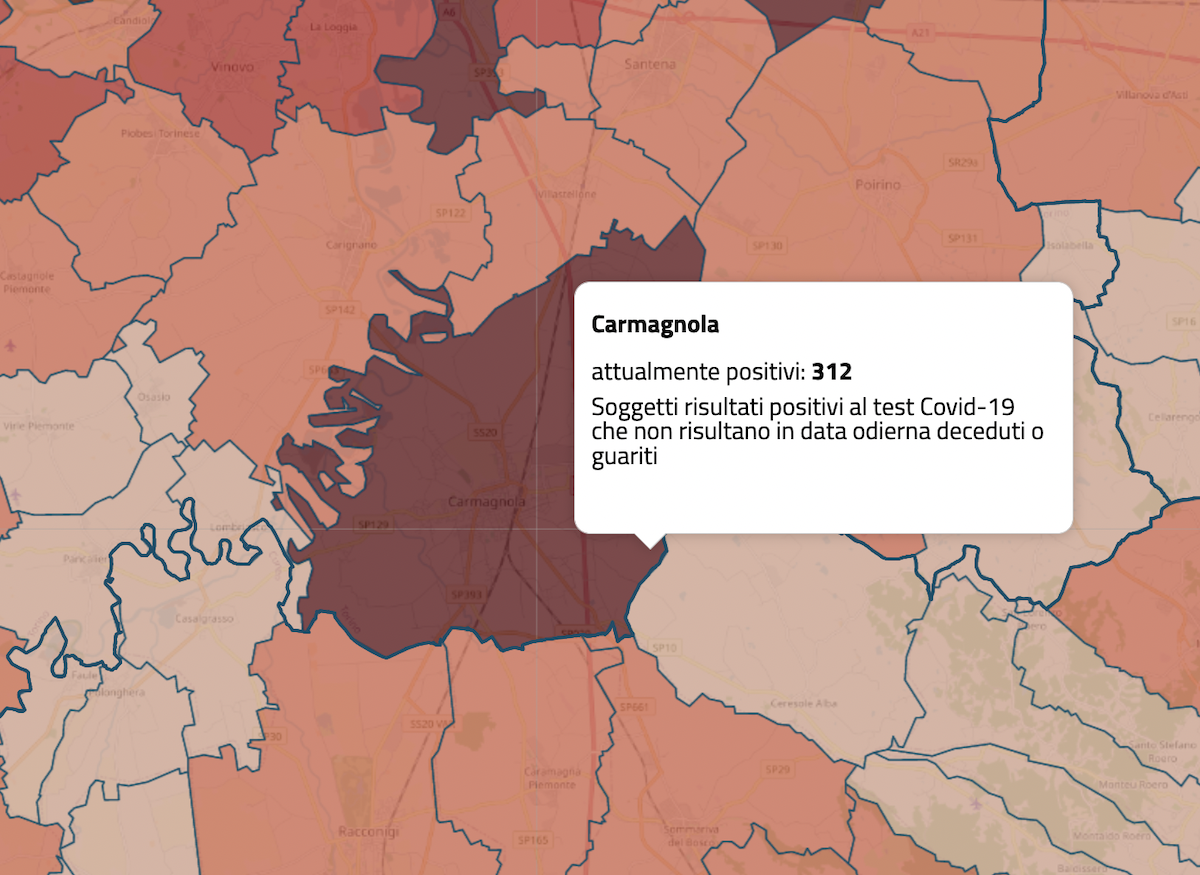 Covid: contagi ancora in aumento a Carmagnola, lieve calo sul territorio