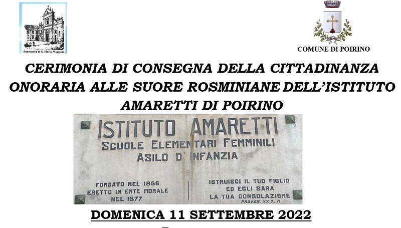 Poirino conferisce la cittadinanza onoraria alle suore dell'Istituto Amaretti