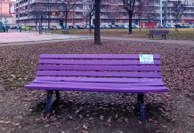 Una panchina viola a Carmagnola per sensibilizzare sulla fibromialgia panchina viola carmagnola