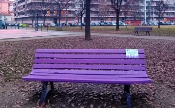 Una panchina viola a Carmagnola per sensibilizzare sulla fibromialgia panchina viola carmagnola